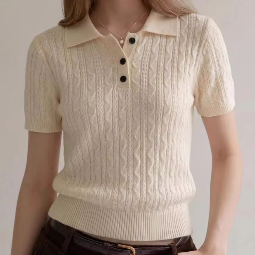 Matcha - Modisches, lässiges Poloshirt mit Zopfmuster für