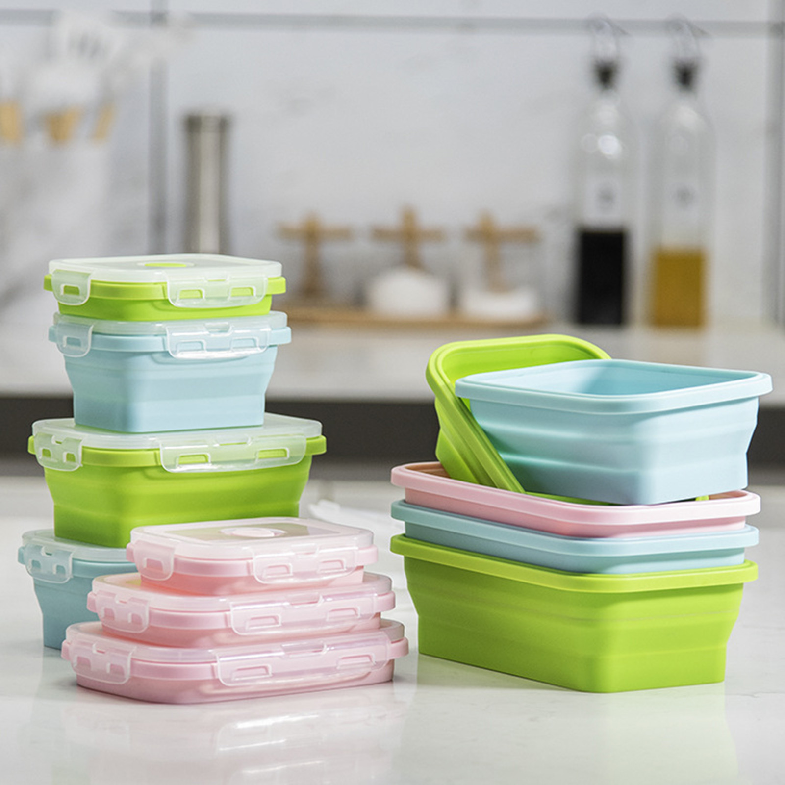 Bento Box - Silikon-Lunchbox, Lebensmittelqualität, faltbarer Behälter, mikrowellengeeignet, tragbare