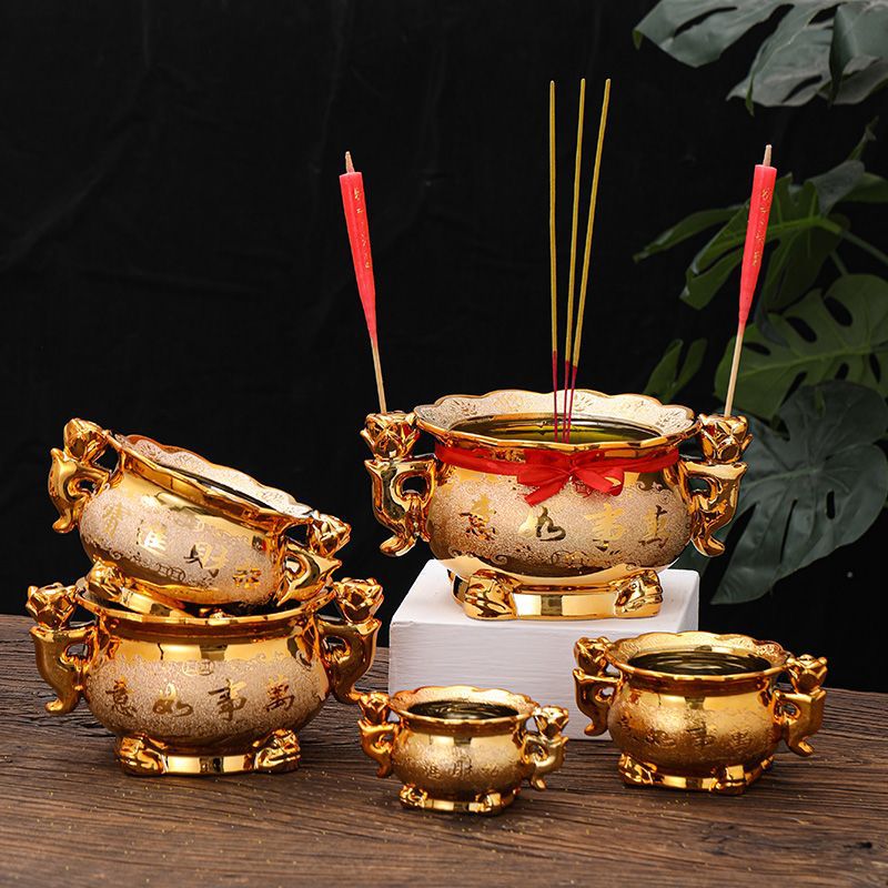 Incense Holder - Goldener Keramik-Räucherstäbchenhalter mit Kerzenständer für Heimgebet,