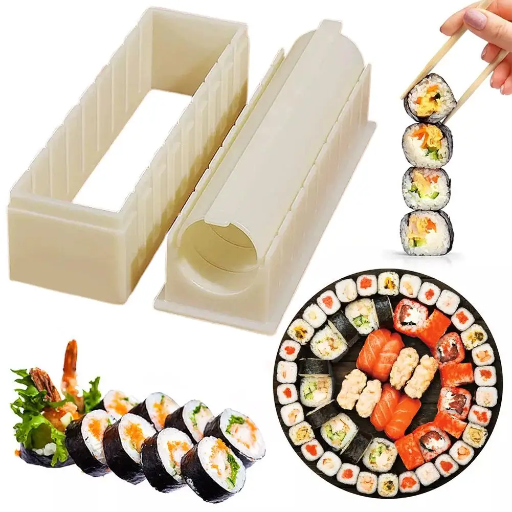 Sushi Making Kit - Wiederverwendbares Plastik-Sushi-Set, Runde, Quadratische und Herzförmige