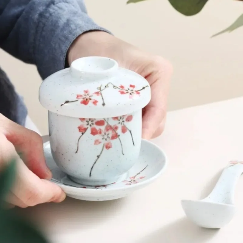 Japanese Snacks - Porzellan-Schmortopf, japanische Kirschblüten, Keramik-Schmortopf mit Deckel,